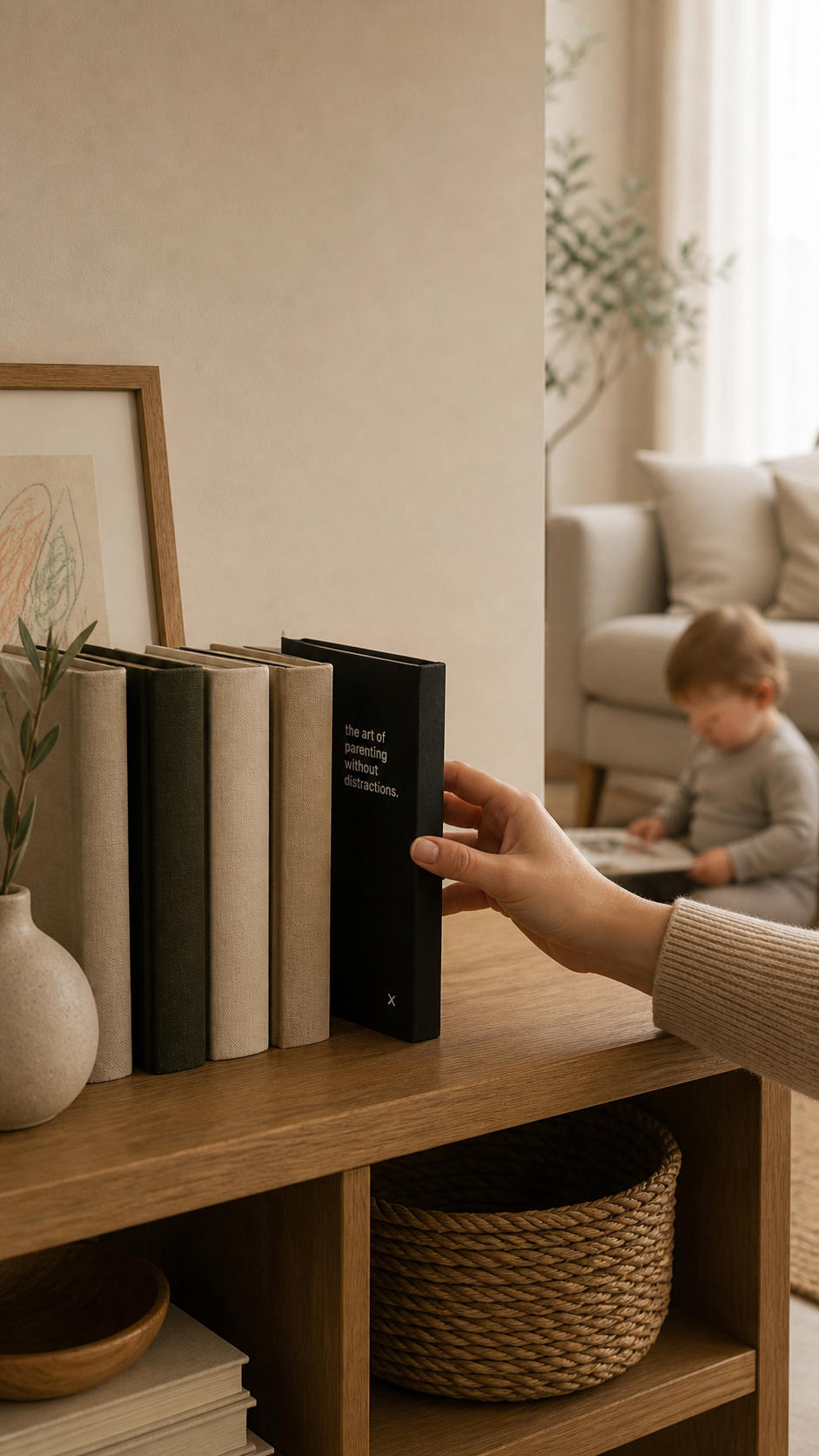 Book Decoy — matte black hardcover, 'the art of parenting without distractions'